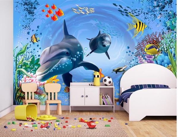 

wall mural p wallpaper 3d underwater world aquarium children's room background wall painting