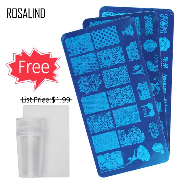

rosalind 4pcs/set stamping nail art plates + stamp tool set for diy manicure nail design tool decoration stencil for nails, White