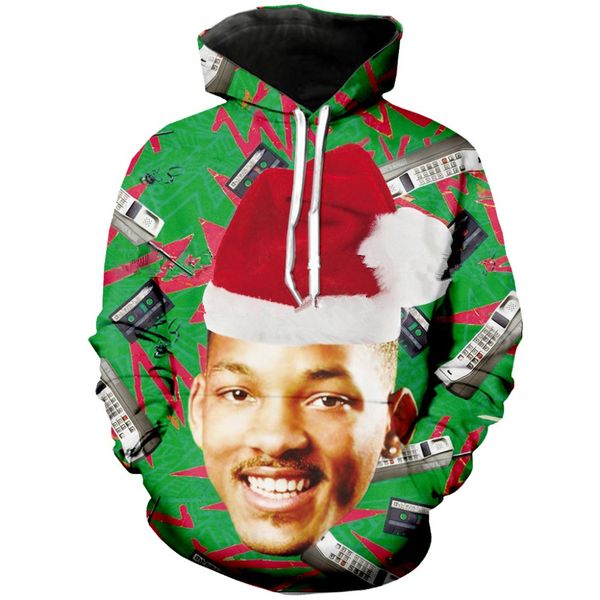 

новые моды fresh prince christmas 3d печать толстовки мода одежда женщины / мужчины толстовка повседневный пуловеры k304, Black