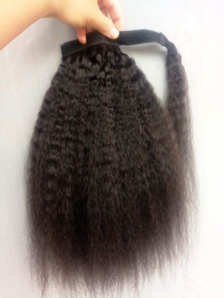 

brazilian human virgin remy kinky straight ponytail hair extensions clip ins natral black color 100g one bundle