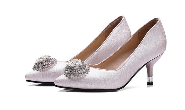 

send spring and autumn new style water drill pointed end flower high heel shoes woman single shoes, Black