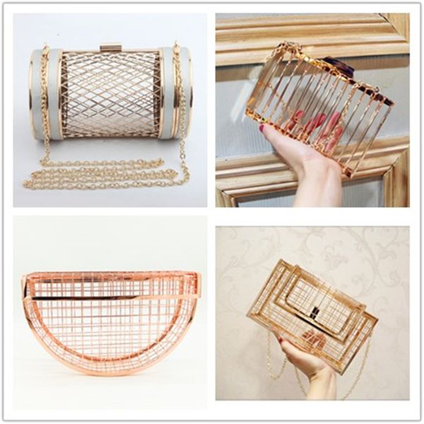 

summer vintage women evening bag metal hollow out mini bag banquet party shoulder & crossbody bags wedding clutch cage handbag