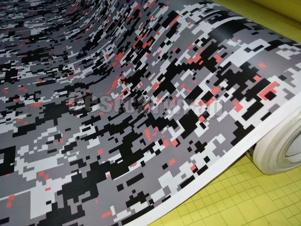 Schwarz-orange gepixte digitale Camouflage-Vinylfolie für Fahrzeugautofolie. Grafik-Camouflage-Abdeckungsbeschichtung, Luftblase, 1, 52 x 30 m, 5 x 98 x 233 Pixel