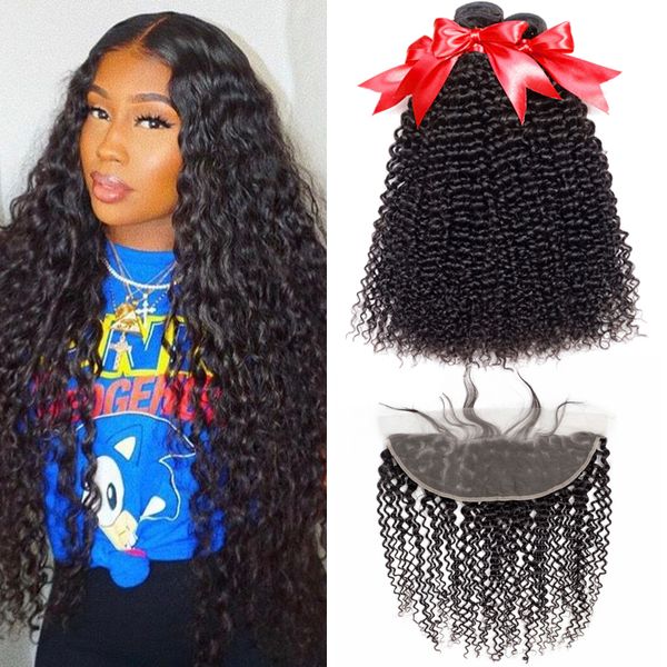 

malaysian deep curly with closure human hair bundles with ear to ear lace frontal closure 8a unprocessed hair with closure hair bundle, Black;brown