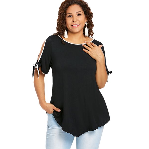 

kenancy 5xl plus size self tie sleeve t-shirt, White