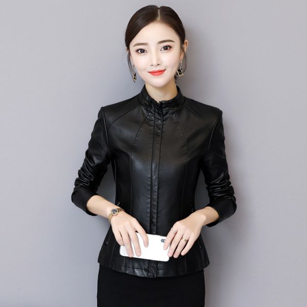 

women sheepskin jacket classic female leather short jacket 2018 autumn winter ladies zippers genuine leather coats fp1358, Black