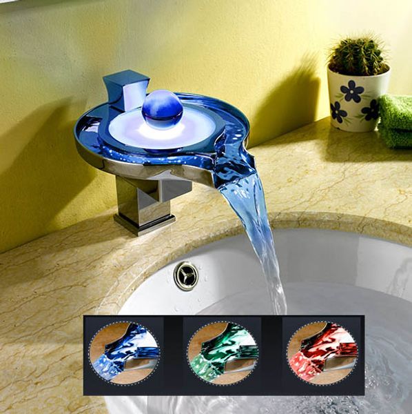 

deck mounted chrome brass water power led diverter hydro power rgb led light waterfall shower mixer tap