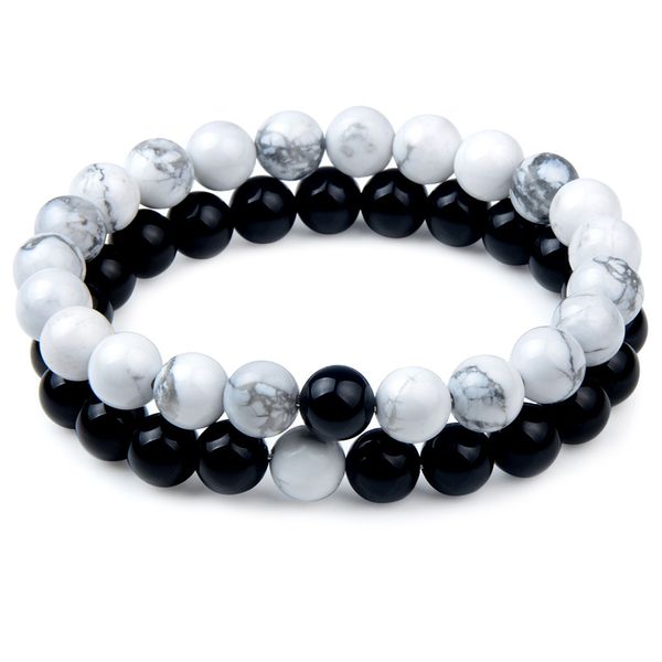 

2pcs/set distance bracelet classic white and black natural stone beaded bracelet for wen women lovers jewelry