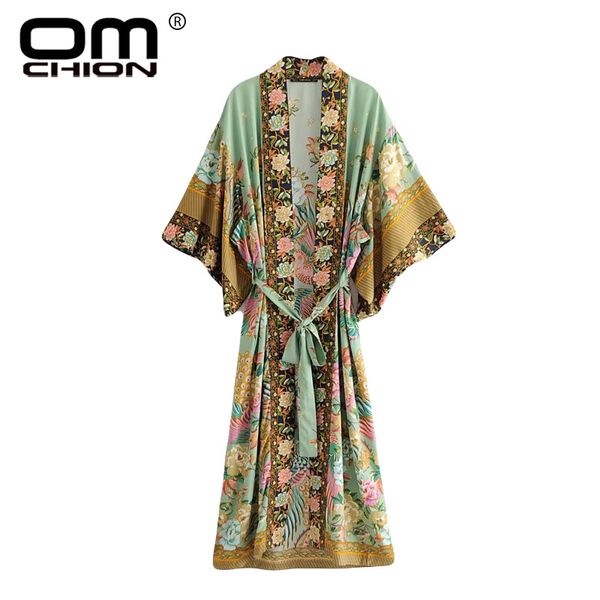 OMCHION blusa feminina Vintage Blumendruck Lange Kimono Frauen Casual Boho Bluse Mit Schärpen 2018 Sommer Kimono Strickjacke QS374