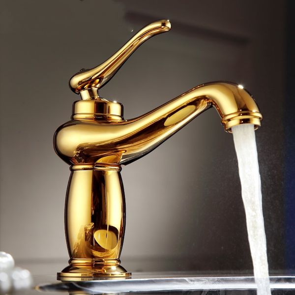 

luxury gold brass bathroom sink faucet 1 handle 1 holes high-grade basin faucet mixer and cold water tap