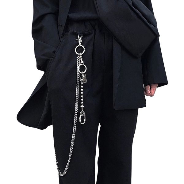 

youth cool metal chain accessories metal ring tassel chain rock punk trousers hipster pant jeans keychain clip hiphop men women, Black;brown