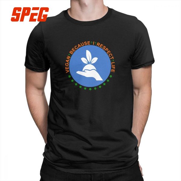 

vegan because i respect life t shirts short sleeve 100% cotton tees seamless unique mens crewneck t-shirts, White;black