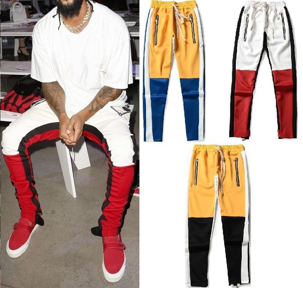 

2018 men retro sweatpants trousers button zipper slacks stitching color bar pencil pants sell like cakes new style wholesale, Black