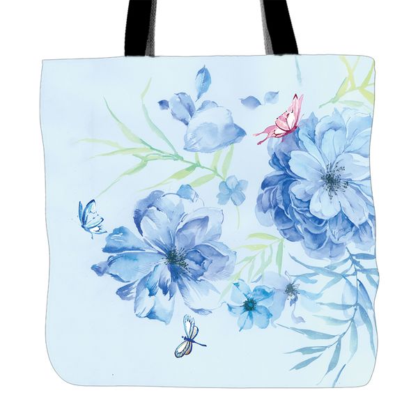 

hello spring flowers printing tote bag for shopping travel school used white canvas hand bags with double sided printing