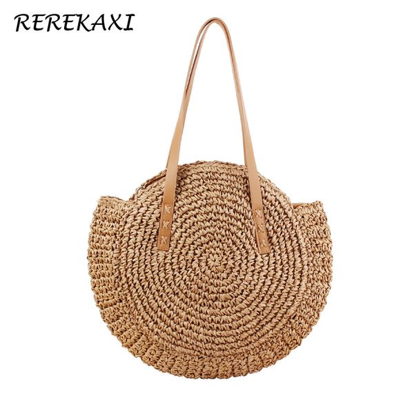 

REREKAXI Hand-woven Round Woman's Shoulder Bag Handbag Bohemian Summer Straw Beach Bag Travel Shopping Female Tote Wicker Bags Y1891204