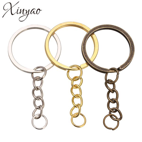 

xinyao 20 pcs/lot key ring key chain rhodium gold bronze color 60mm long round split keychain keyrings jewelry making wholesale, Silver