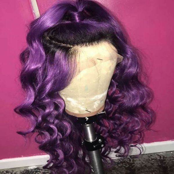 T1b Purple Ombre Lace Front Human Hair Wigs For Black Women Cheap