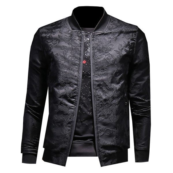 

2018 Men's Spring Fashion Baseball Wear Floral Folds High Quality Pure Color Short Slim Long Sleeve Motorcycle Jackets