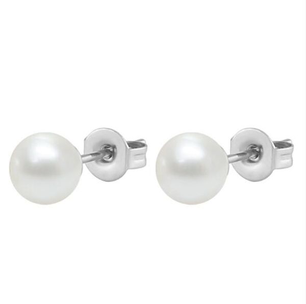 Moda 4mm 5mm 6mm 7mm 8mm Bola Pérola de Aço Inoxidável Brincos Para As Mulheres Jóias