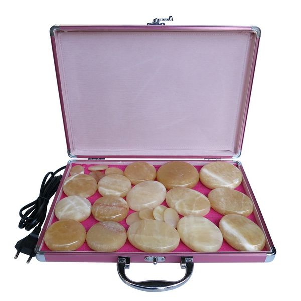 

новый тип! желтый нефрит 23 шт. / компл. горячий камень массажер тела салон спа с обогреватель коробка камень массаж скалы ce и rohs