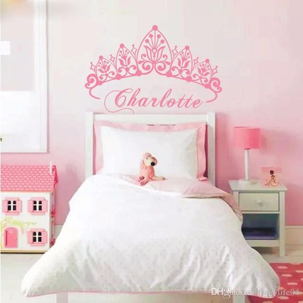 T07033 Eco Friendly Baby Girl Crown Wall Sticker Custom Name Decals Wall Sticker Kids Room Girls Bedroom Wall Art Decoration Kids Wall Decal Kids Wall