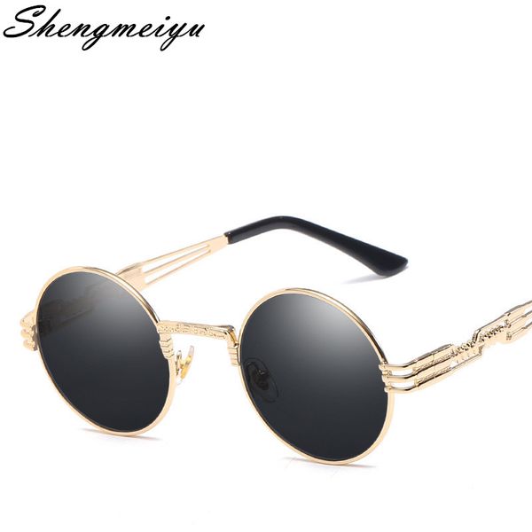 

retro gothic steampunk mirror sunglasses men gold and black sun glasses vintage round circle women uv gafas de sol, White;black