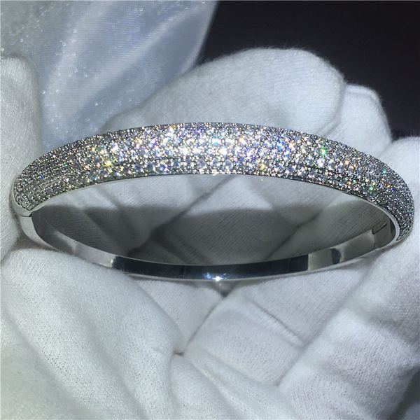 

vecalon 2017 pave setting 5a cubic zirconia baguette bracelet silver color bangle white gold filled womens accessaries jewelry, Golden;silver