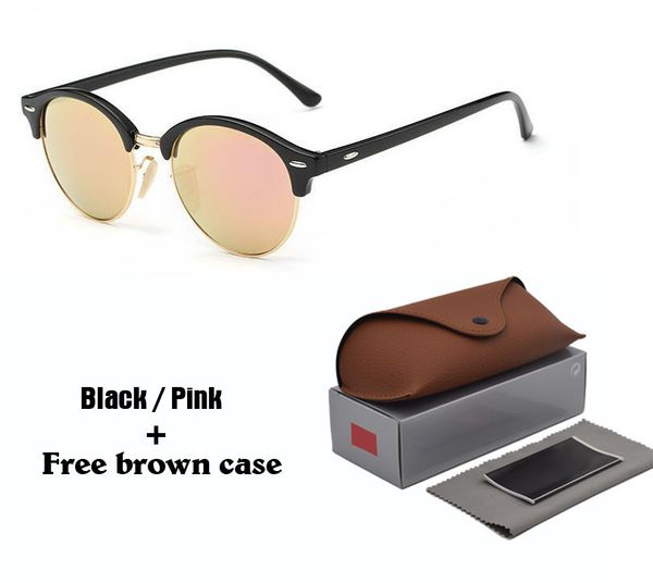 

1pcs classic round sunglasses men women sun glasses brand designer semi-rimless frame eyewear uv400 lenses with brown cases, White;black