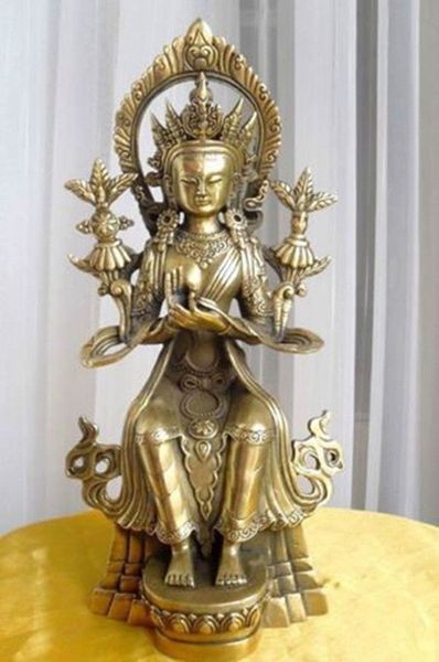 11.8''Tibet Statua di Buddha Maitreya in bronzo tibetano