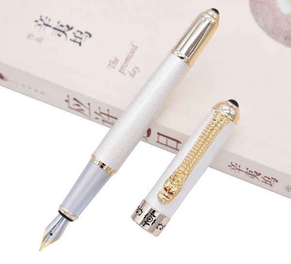 

jinhao luxurious fountain pen classic style dragon clip, medium nib white writing signature pen business office supplies