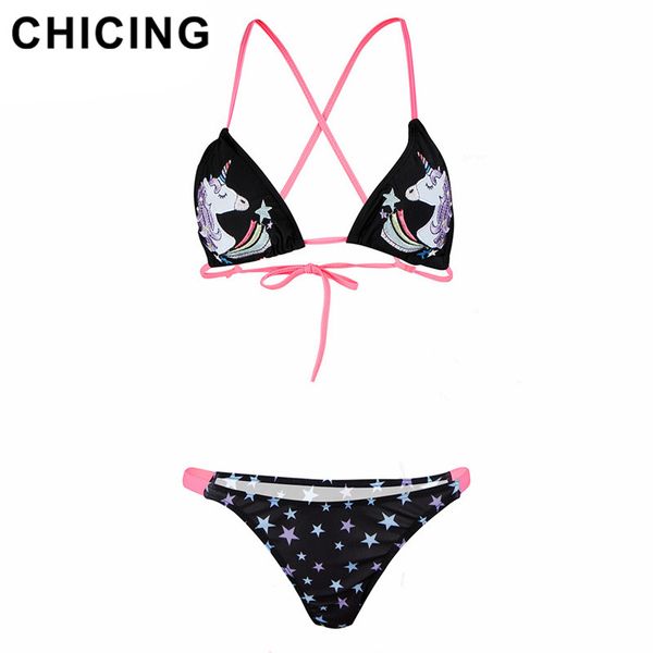 

chicing 2018 two pieces stars rainbow print women beach push up brazilian set bathing suits sw16, White