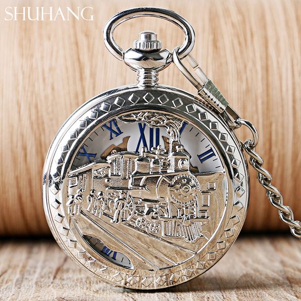 

mechanical pocket watch steampunk male clock pendant watch on the chain men women simple texture 2018 sell, Slivery;golden
