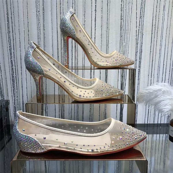 

Red Bottoms Sneakers Pointed Toe Studded Spikes Rivets Crystals Follies Strass Wedding Shoes Lady High-Heel Shoe Luxury Brand Paris Designer