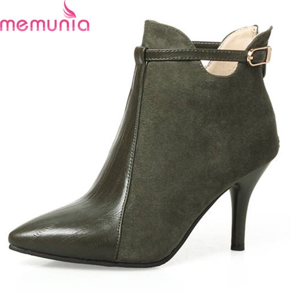 

memunia 2018 new fashion ankle boots women pointed toe zipper with buckle autumn winter boots high heels shoes woman, Black