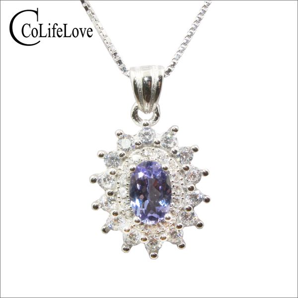 

simple tanzanite pendant with necklace for woman 0.5 ct natural vvs grade tanzanite pendant solid 925 silver jewelry