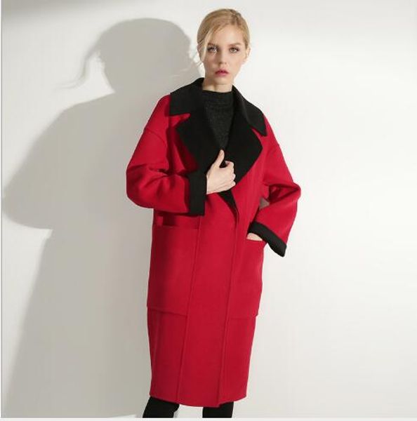 

wool blends coat 2018 new winter long section double faced cashmere trench coat female outerwear turn down collar slim wool, Black
