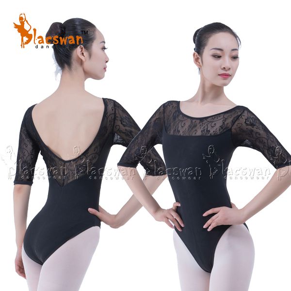 

half sleeves lace leotards girls ballet leotard dancing uniform ballerina clothing black front lined lace ballet leotard zpk04, Black;red