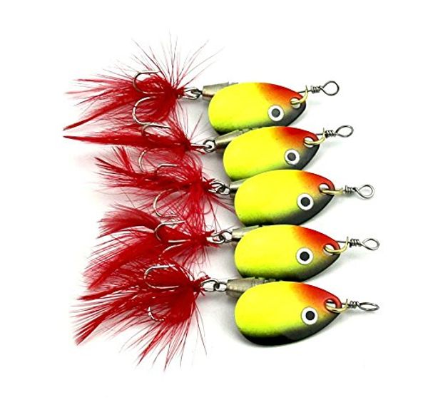 LENPABY 5 pzClassic Rooster Tail Spinnerbait Lure con Lama Dipinta Spinner Esche Kit Acqua Salata/Acqua Dolce per Trota Spigola 8 cm/3,15