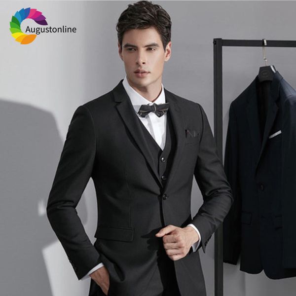 

augustonline slim fit black business men suits 3 pieces (jacket+pants+vest) wedding groom tuxedos bridegroom suits prom wear, White;black