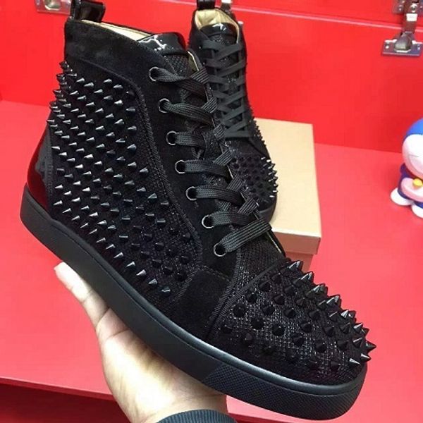 

real p,with box]red bottom designers sneakers shoes spikes high fashion luxurious men,women louisflats casual shoes, Black