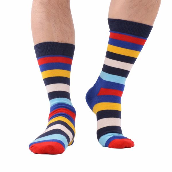 

new 5 pair /lot men 's colorful stripe soft warm breathable combed cotton funny crew socks happy socks, Black