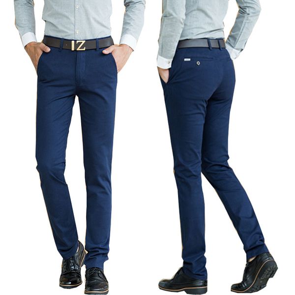 

2018 spring and autumn men's casual pants men's stretch slim feet pants cotton business solid color trousers size 28-38, Black