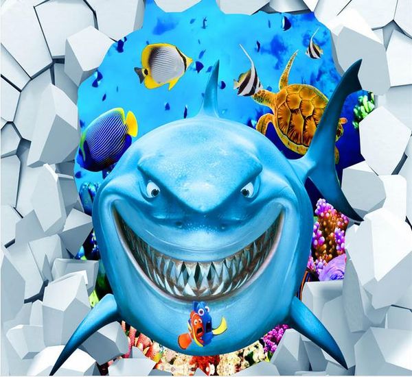 

потолочные фрески обои океан мир акула открытый 3d трехмерная живопись напольная плитка кухня виниловые обои