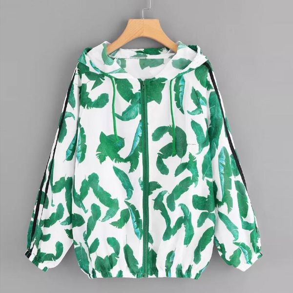 

outerwear & coats jackets women fashion thin skinsuits hooded zip leaves print sport coats and jackets women 2018aug16, Black;brown