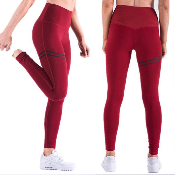 

diqian fitness high waist yoga pants women solid color elastic running ninth pants famale 4 colors sport gym plus size xl, White;red