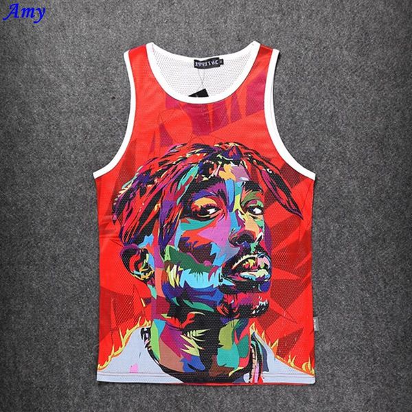 

новые горячие мужские майки сетка поверхность сетки быстросохнущий пот мужской жилет emoji 2pac цифровой 3d азиатский размер m -xxl, White;black