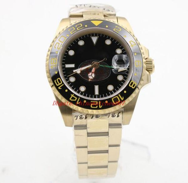 

luxury watch 40mm black dial gmt style multi time zone watch ceramic bezel original folding buckle mechanical watches, Slivery;brown