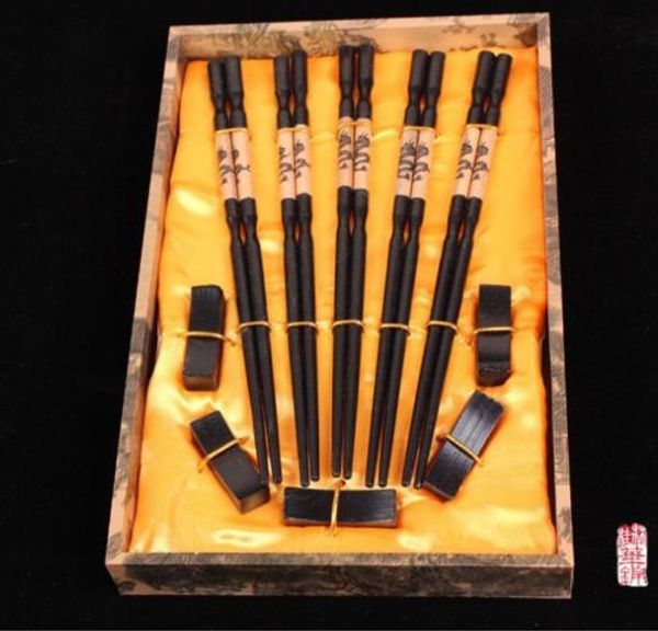 

new 5pairs chinese handmade vintage wooden chopsticks and brackets gift set