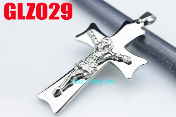 

big jesus cross stainless steel pendants fashion necklace chain men's male religious jewelry 10pcs glz029, Black