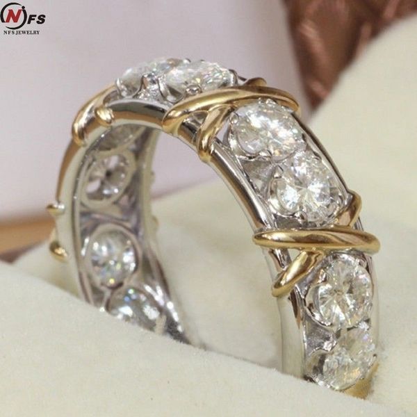 

nfs luxury crystal gold color inlaid zircon ring gold-silver color x design woman ring, Golden;silver